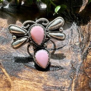 925 Sterling Silver & Pink Conch Dragonfly Ring Size 8